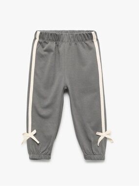 Zara Gray Jogger Pants with Cream Side Stripes and Bows. Size 5